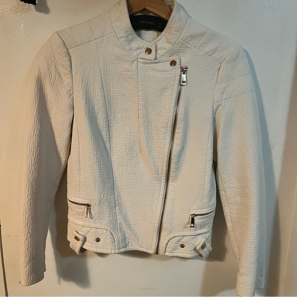 Zara White Cotton Zip Up Jacket - Picture 5 of 8